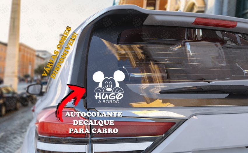 Autocolante Decalque - Mickey a bordo com nome do bebé